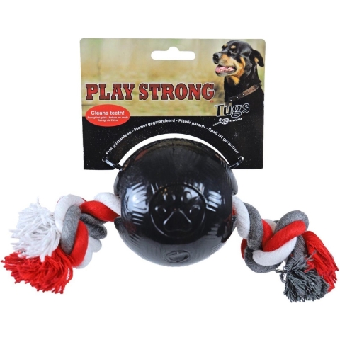 Play Strong rubber bal met floss 10 cm zwart - Gebr de boon
