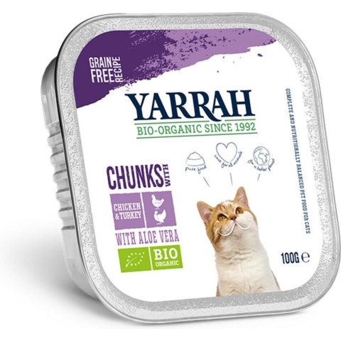 16x Yarrah Bio Kattenvoer Chunks Kip&Kalkoen 100 gr