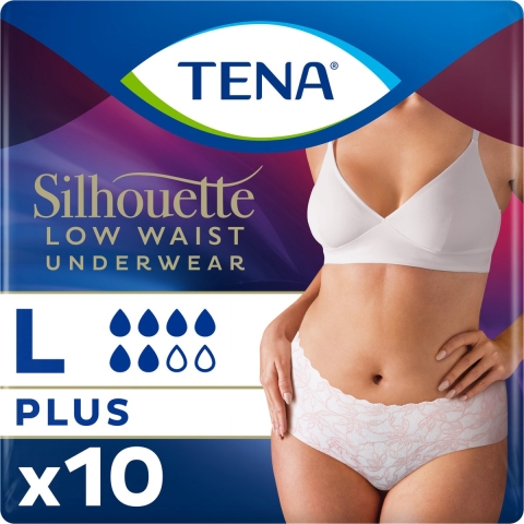 2x TENA Silhouette Underwear Low Waist Blanc Plus L 10 stuks