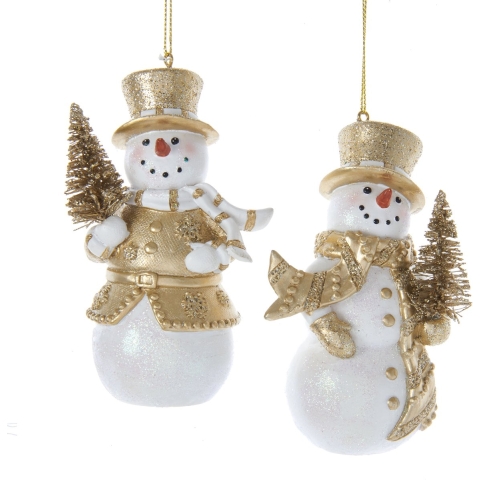Ornament plastic sneeuwpop goud wit l11cm - Kurt s adler
