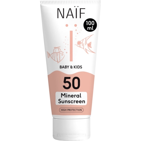 1+1 gratis 1+1 gratis: Naif Minerale Zonnebrandcréme Baby&Kids SPF 50 100 ml