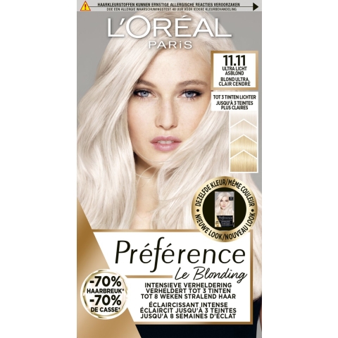 1+1 gratis: L'Oréal Préférence Le Blonding Permanente Haarkleuring 11.11 Helsinki - Ultra Licht Asblond