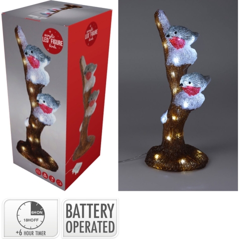 Vogels op tak met led 41 cm kerstversiering - Nampook