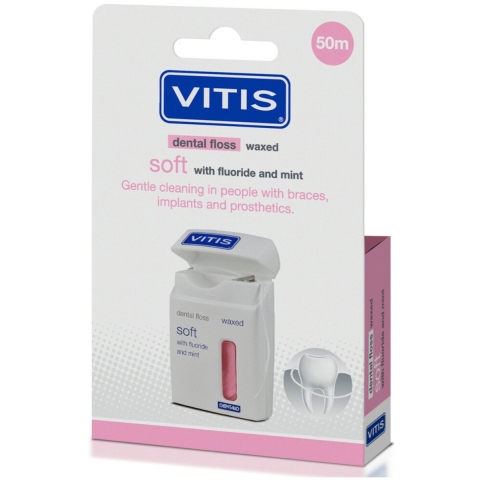 4x Vitis Waxed Dental Floss Fluoride&Mint 50 meter