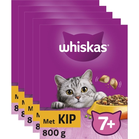 5x Whiskas 7+ Adult Katten Droogvoer Kip 800 gr