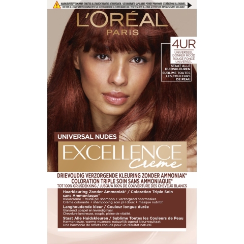 1+1 gratis: L'Oréal Excellence Crème Universal Nudes Permanente Haarkleuring 4UR Universeel Donker Rood