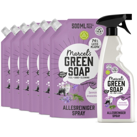 Marcel's Green Soap Allesreiniger Spray Lavendel&Rozemarijn + 6 Navullingen Pakket