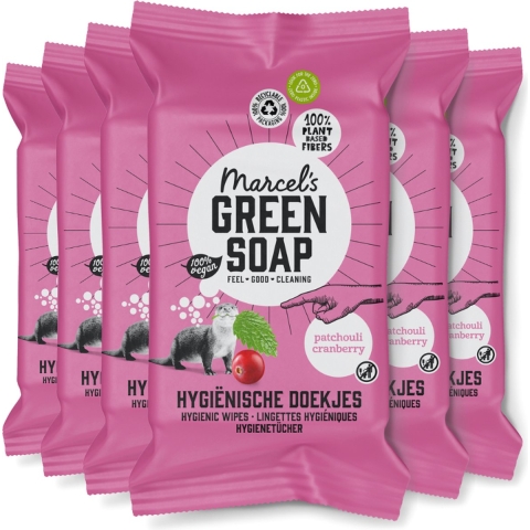 6x Marcel's Green Soap Schoonmaakdoekjes Patchouli&Cranberry 60 stuks