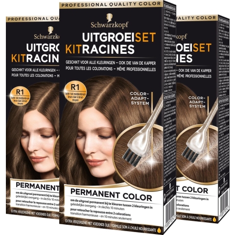 3x Schwarzkopf Uitgroeiset Haarverf Licht tot Middenbruin R1
