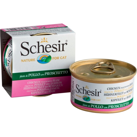 14x Schesir Kattenvoer Kip en Ham in Gelei 85 gr