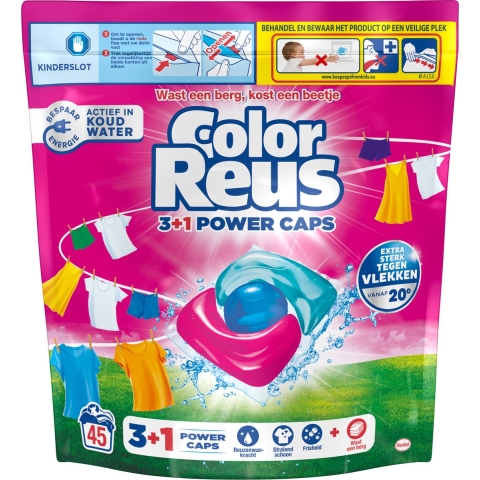 Witte Reus Color Reus Wasmiddelcapsules 3+1 Power Caps Gekleurde Was 45 stuks
