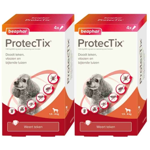 2x Beaphar ProtecTix Hond Anti Vlo&Teek 1,5-4 kg 4 pipetten