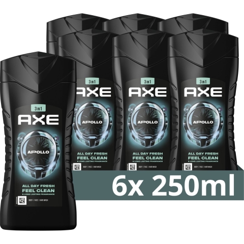 6x Axe 3-in-1 Douchegel Apollo 250 ml