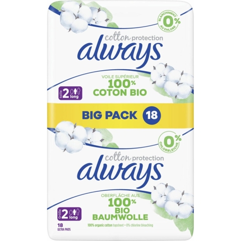 2e halve prijs: Always Maandverband Bio Cotton Long 54 stuks