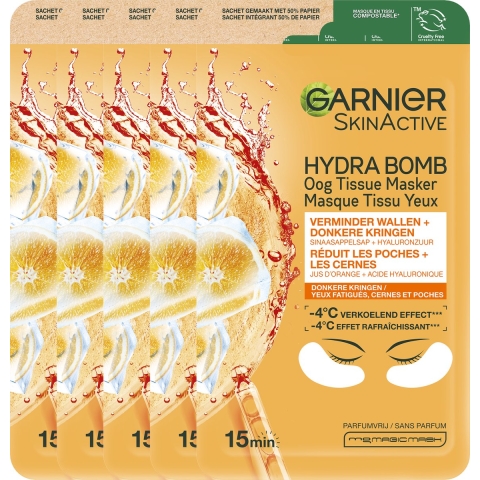 5x Garnier SkinActive Tissue Oogmasker Hydra Bomb Orange