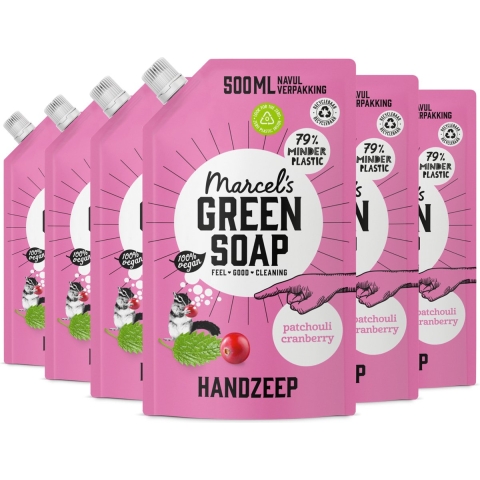 6x Marcel's Green Soap Handzeep Patchouli&Cranberry Navul Stazak 500 ml