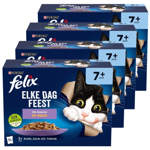 4x Felix Elke Dag Feest Mix Selectie in Gelei 7+ Jaar 12 x 85 gr