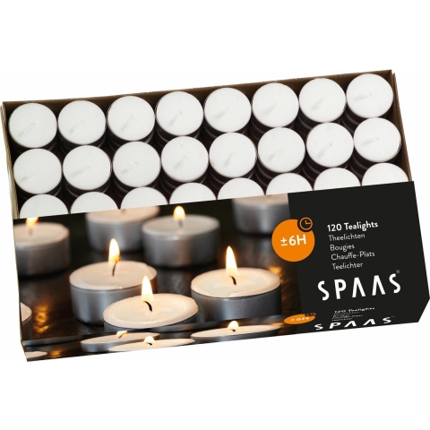 SPAAS Theelichten Wit 6 Branduren 120 stuks