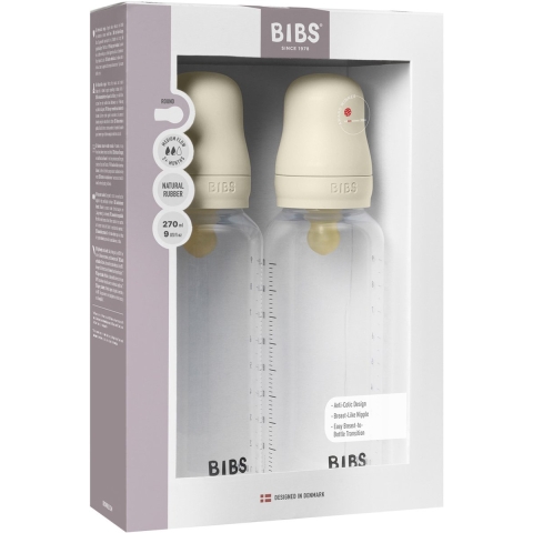 Set | Fles BIBS Latex Round Slow Flow Ivory 270ml 2st