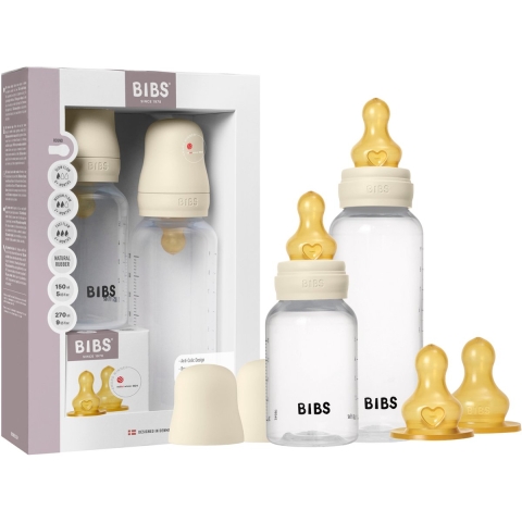 Set | Fles BIBS Latex Round Grow/Flow Ivory 150ml/270ml 2st