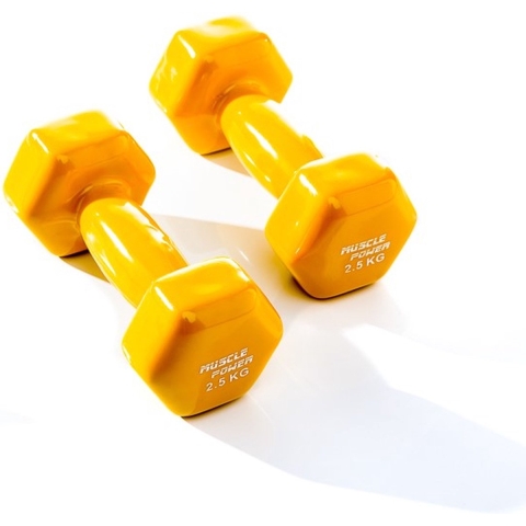 Muscle Power Vinyl Dumbbells - 2 x 2,5 kg - Geel