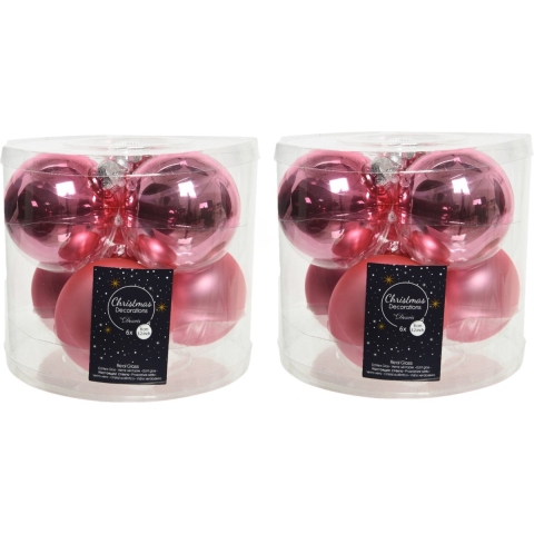 12x stuks glazen kerstballen lippenstift roze 8 cm mat/glans -