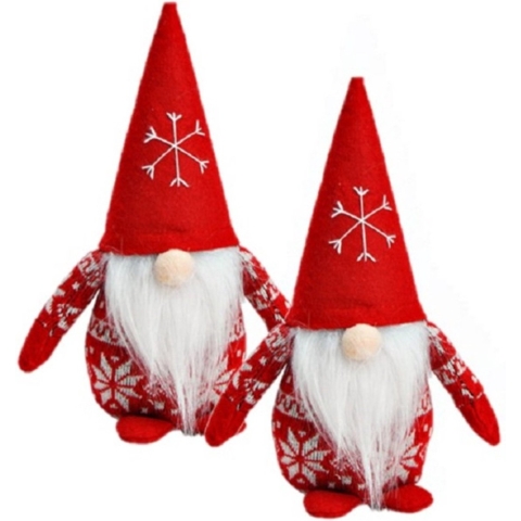 Set van 2x stuks pluche gnome/dwerg decoratie poppen/knuffels rood 12 x 20 x 9 cm -
