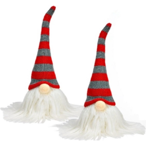 Set van 2x stuks pluche gnome/dwerg decoratie poppen/knuffels wit/rood/grijs 8 x 24 x 6 cm -