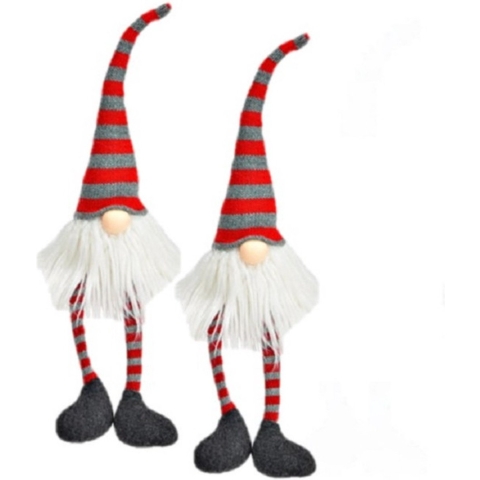 Set van 2x stuks pluche gnome/dwerg decoratie poppen/knuffels wit/rood/grijs 6 x 8 x 50 cm -