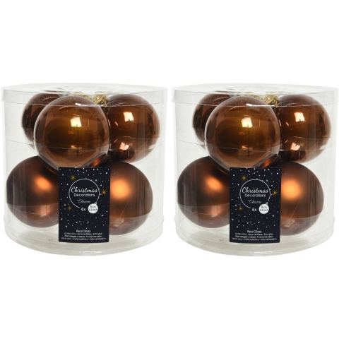 12x stuks glazen kerstballen kaneel bruin 8 cm mat/glans -