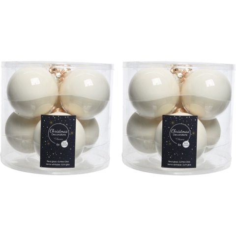 Kerstballen - 12x st - wol wit - 8 cm - glas - kerstversiering -