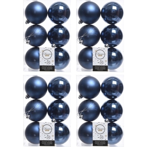 Decoris Kerstballen - 24x st - donkerblauw - D8 cm - kunststof - kerstversiering -