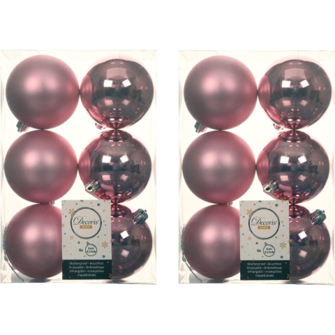 18x stuks kunststof kerstballen lippenstift roze 8 cm glans/mat -