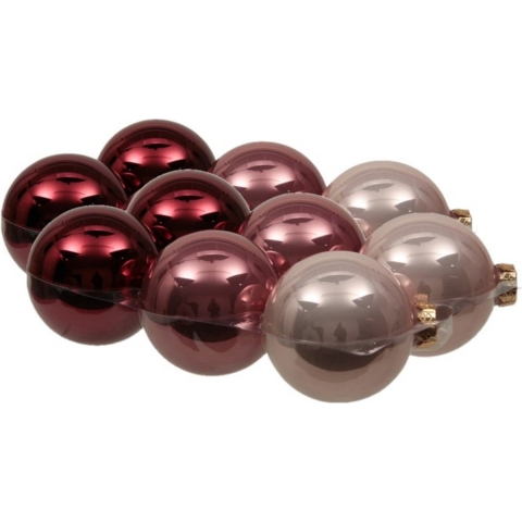 12x stuks glazen kerstballen roze tinten 8 cm glans -
