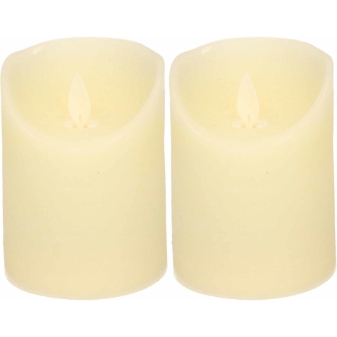 2x Ivoren LED kaars / stompkaars met bewegende vlam 10 cm -