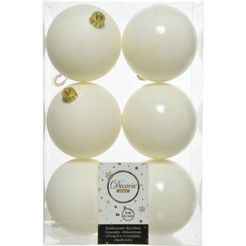 24x stuks kunststof kerstballen wol wit 8 cm glans/mat -