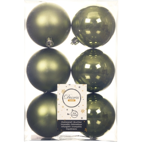 18x stuks kunststof kerstballen mos groen 8 cm glans/mat -
