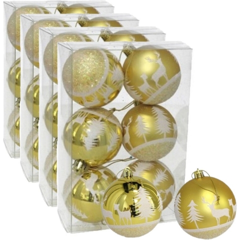 24x stuks gedecoreerde kerstballen goud kunststof 6 cm -