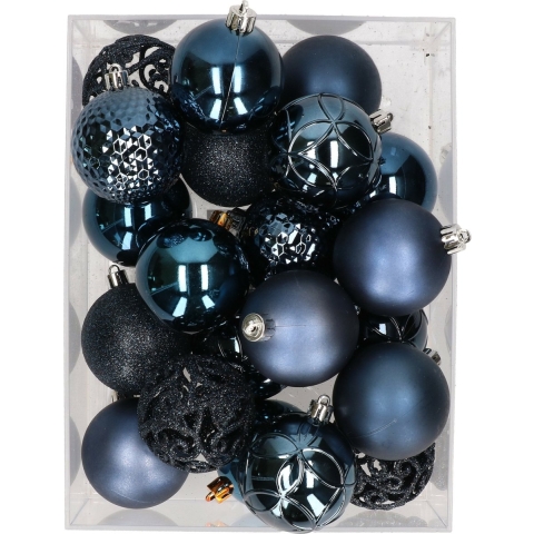 37x stuks kunststof kerstballen nachtblauw 6 cm -