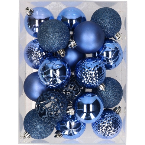 37x stuks kunststof kerstballen konings blauw 6 cm -