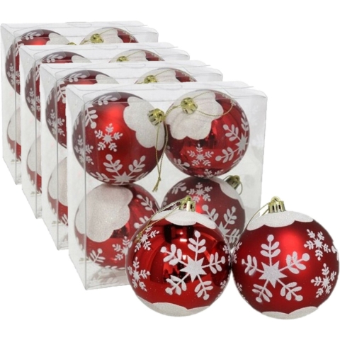 16x stuks gedecoreerde kerstballen rood kunststof 8 cm -