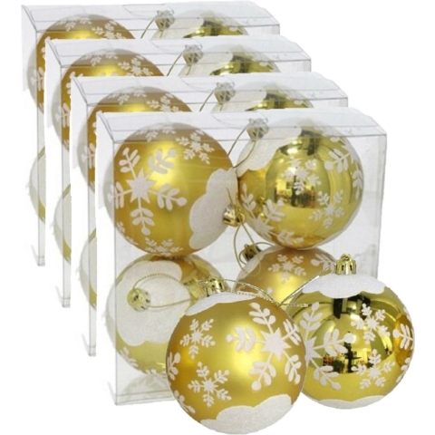 16x stuks gedecoreerde kerstballen goud kunststof 8 cm -