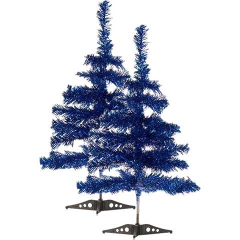 2x stuks kleine ijsblauwe kerstbomen van 60 cm -