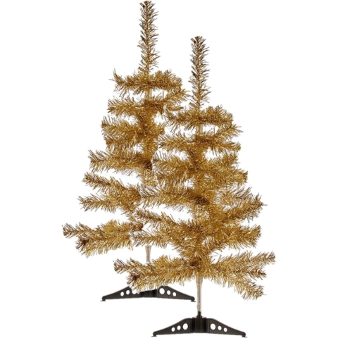 2x stuks kleine glitter bronzen kerstbomen van 60 cm -