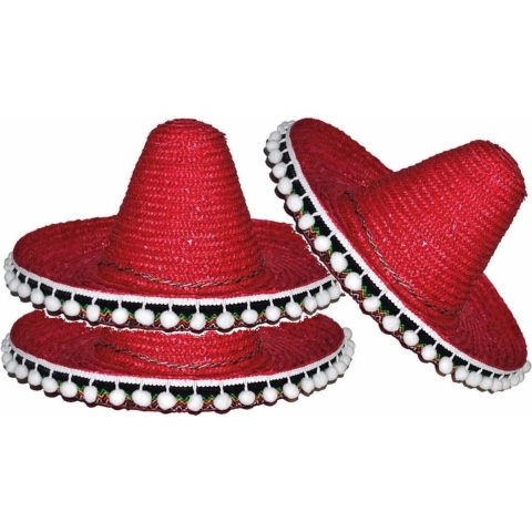 Set van 3x stuks rode sombrero hoed 25 cm voor kinderen -