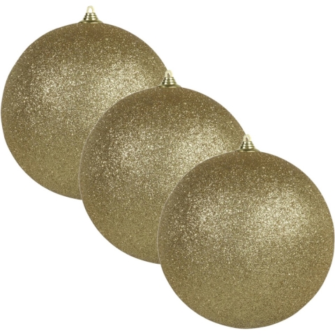 3x Gouden grote kerstballen met glitter kunststof 13,5 cm -