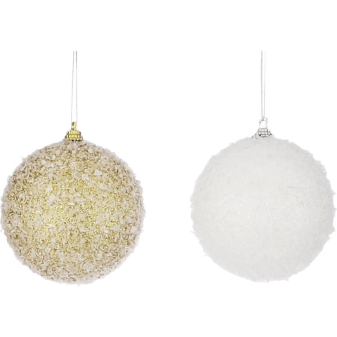 6x Kunststof kerstballen met witte sneeuw afwerking 8 cm -