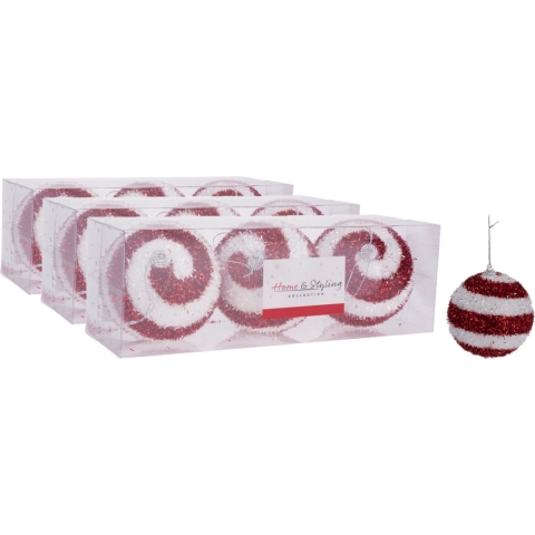 9x stuks gedecoreerde kerstballen rood/wit kunststof 10 cm -