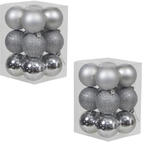 36x Zilveren kunststof kerstballen 6 cm glans/mat/glitter -