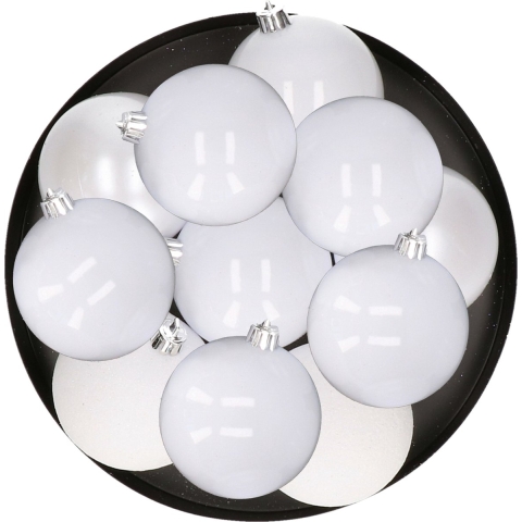 12x Witte kerstballen 8 cm kunststof mat/glans/glitter -